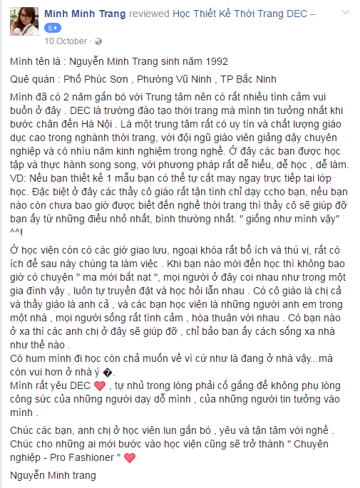 Bài viết đánh giá của Minh Minh Trang