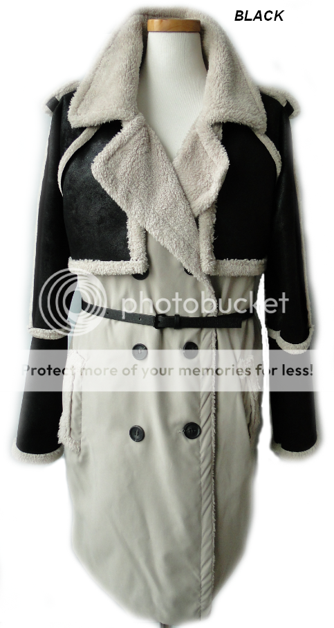 Runway Aviator Faux Leather Shearling Trench Coat Jacket  